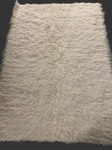 White Wool Shag Area Rug, 5×7