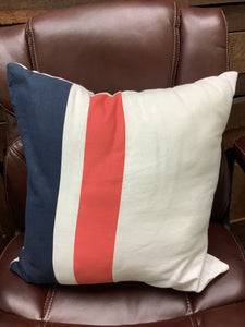 Blue and Red Striped White Throw Pillow