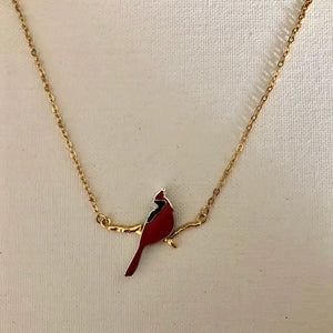Cardinals On A Gold Tone Branch Necklace