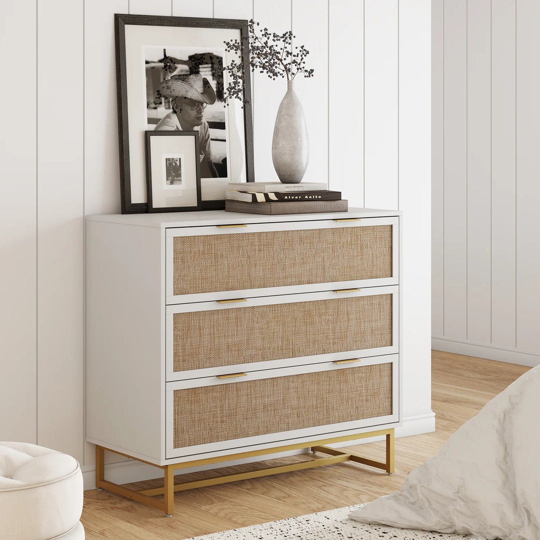 Nathan James Rattan, Wood & Metal 3-Drawer Dresser
