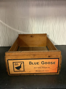 Vintage Blue Goose Wooden Crate