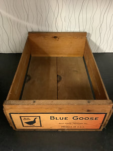 Vintage Blue Goose Wooden Crate