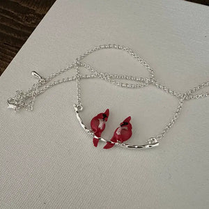 Cardinals On A Silver Tone Branch Necklace
