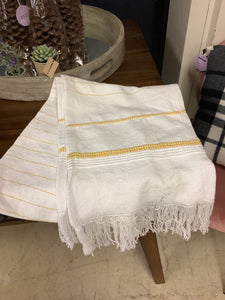 White Table Runner with Yellow Stripes