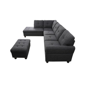 Sciortino 97.2" Wide Dark Gray Linen Corner Sectional with Ottoman