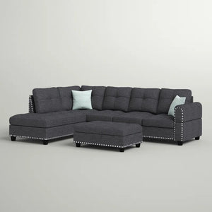 Sciortino 97.2" Wide Dark Gray Linen Corner Sectional with Ottoman