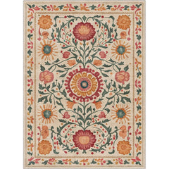 5x7 Apollo Suzani Vintage Floral Beige Flat-Weave Area Rug