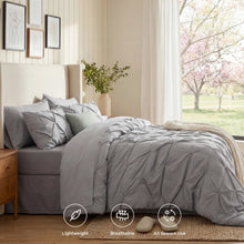 Load image into Gallery viewer, Full Size Gray Pinch Pleat Comforter with Sheets
