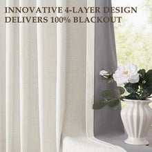Load image into Gallery viewer, Beige Faux Linen Thermal 100% Blackout Curtains, Set of 2
