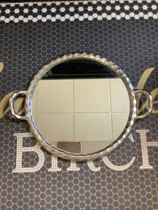 Mirrored Round Silver Tray w/ Handles