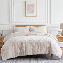 Load image into Gallery viewer, Full/Queen Taupe Floral Microfiber Reversible Duvet Cover Set
