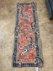 2x6 Allandale Zebra Print Red / Black Machine Washable Non-Slip Runner