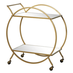 Gold Metal Rolling Round Bar Cart