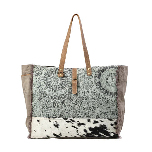 Green floral print weekender bag
