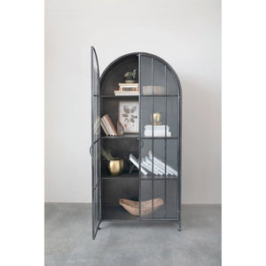 Arched Metal Cabinet with 2 Glass Doors and 3 Shelves