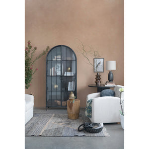 Arched Metal Cabinet with 2 Glass Doors and 3 Shelves