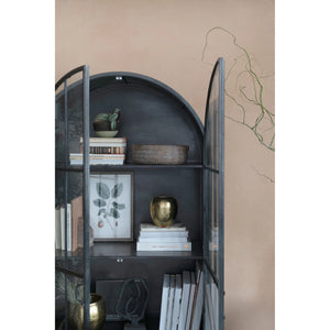 Arched Metal Cabinet with 2 Glass Doors and 3 Shelves