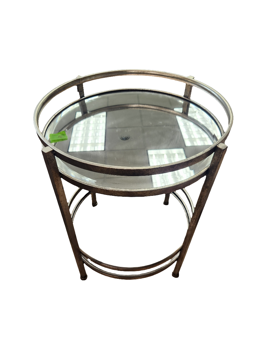 Round Metal Side Table with Glass Top