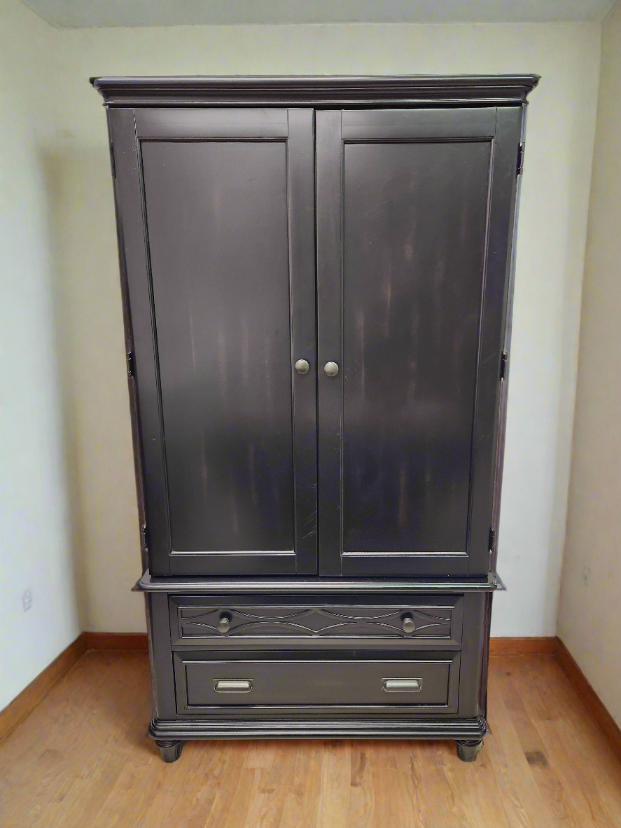 Black Wooden 2 Cabinet, 2 Drawer Wardrobe