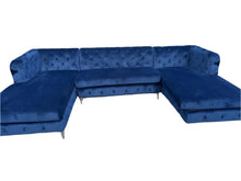 Load image into Gallery viewer, Blue Fabric U-Shaped Sectional Couch
