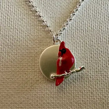 Load image into Gallery viewer, Cardinal Petite On Branch/ Disk Necklace
