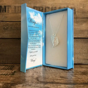 Silver Angel Wings Necklace in Box