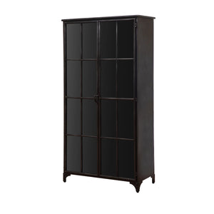 Black Metal Cabinet w/ 2 Glass Doors & 3 Shelves