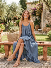 Load image into Gallery viewer, Long Asymmetric Linen Dress W/Ruffles
