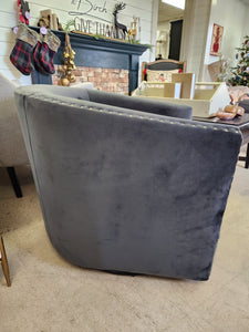 Dark Gray Velvet Swivel Barrel Chair