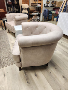 Button Tufted Beige Barrel Chairs