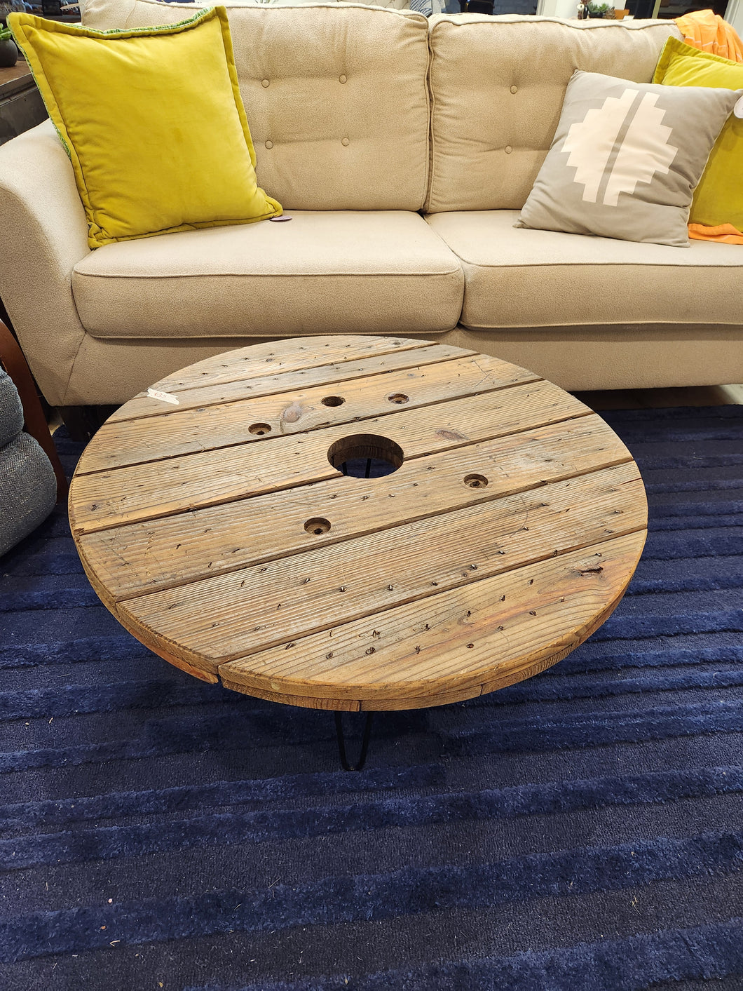 Rustic Wooden Wheel Coffee Table