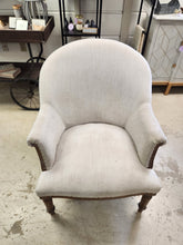 Load image into Gallery viewer, Cream Fabric &amp; Wood Armchair
