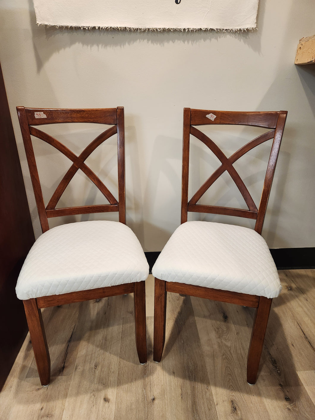 Wood Dining Chair w/ White Seat Cushion