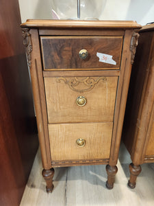 3 Drawer Wooden Nightstands, Set of 2