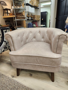 Button Tufted Beige Barrel Chairs