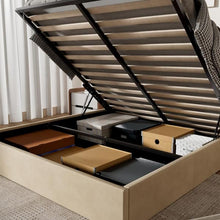 Load image into Gallery viewer, Beige Plywood Frame Queen Size Linen Upholstered Platform Bed with Lifting Storage
