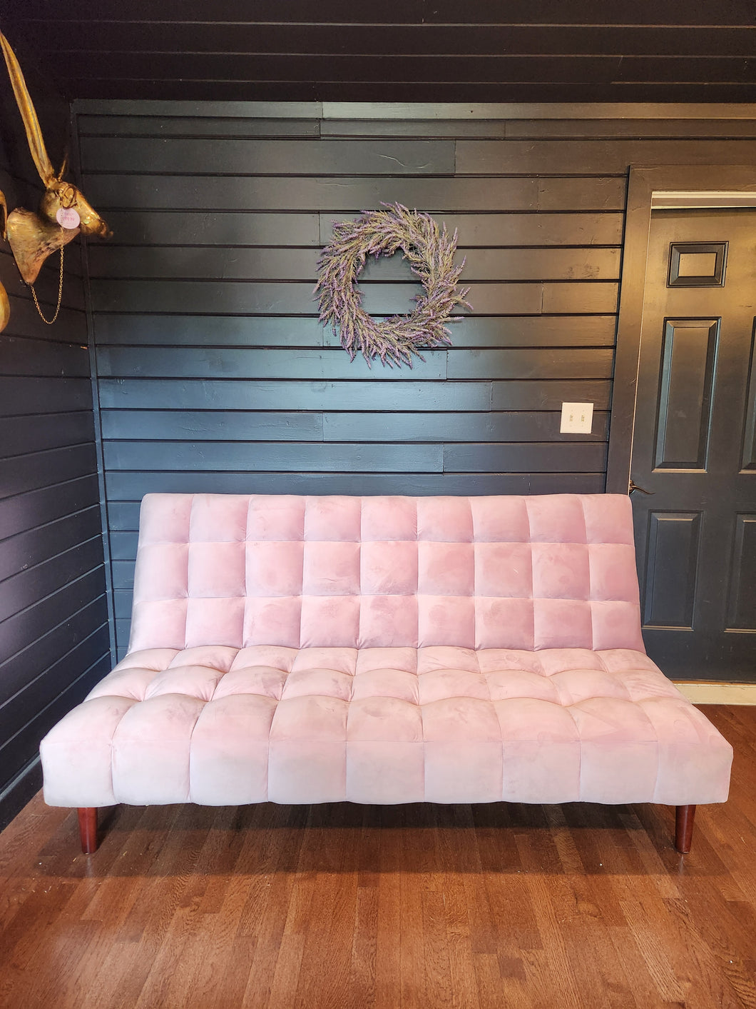 CLEARANCE Pink Velvet Futon Couch
