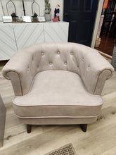 Load image into Gallery viewer, Button Tufted Beige Barrel Chairs
