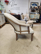 Load image into Gallery viewer, Cream Fabric &amp; Wood Armchair
