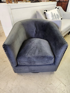 Dark Gray Velvet Swivel Barrel Chair