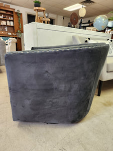 Dark Gray Velvet Swivel Barrel Chair