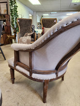 Load image into Gallery viewer, Cream Fabric &amp; Wood Armchair
