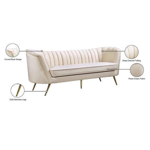 CLEARANCE Contemporary Upholstered Cream Velvet Sofa with Stainless Steel Legs