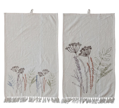 Cotton Printed Kitchen Towel With Flowers - Set of 2