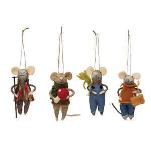 5"H Wool Felt Gardening Mouse Ornament