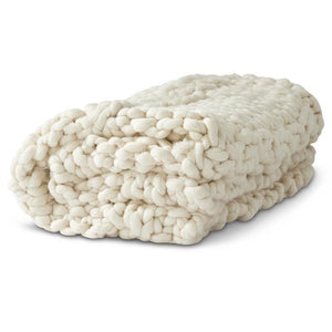 60 Inch Cream Hand Knit Braided Throw Blanket