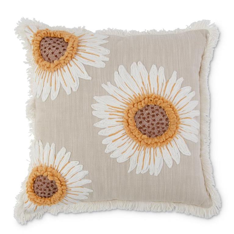 Embroidered Sunflower Throw Pillow