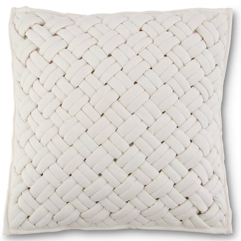 17.5 Inch Square White/Cream Woven Throw Pillow