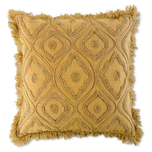 Mustard Yellow Hand Embroidered Throw Pillow