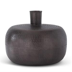 14.5 Inch Textured Antique Bronze Thin Neck Short Vase
